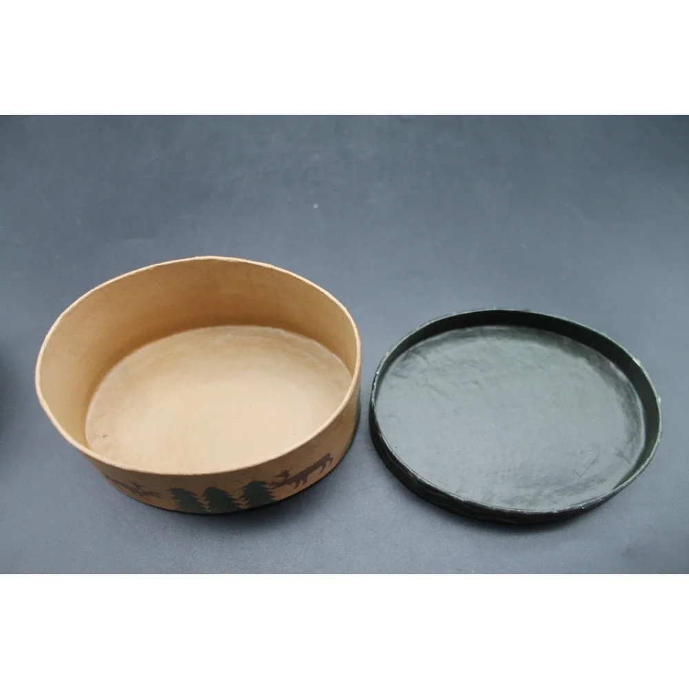 Set of 3 Rustic Woodland Bentwood Trinket Boxes Bear Moose Fish Round Lidded